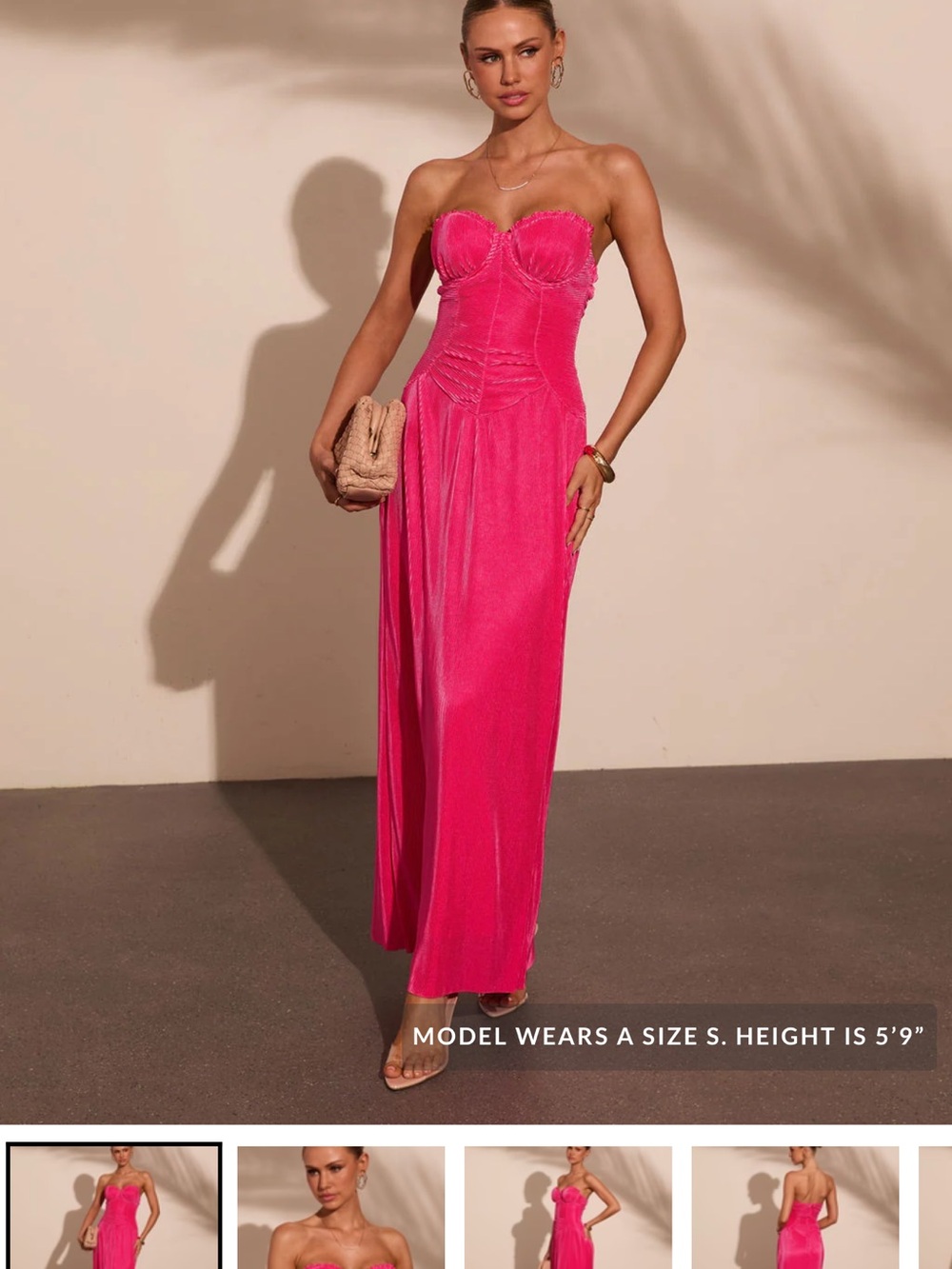 Vici Strapless Hot Pink Maxi Dress with Corset Bodice
